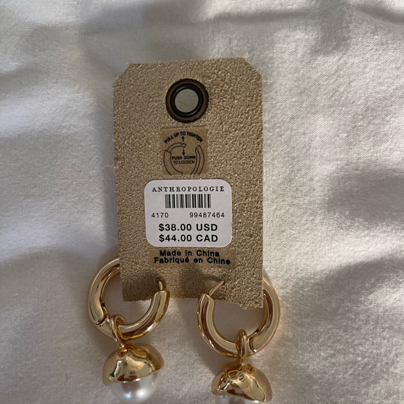 Anthropologie Gold Hoop Earrings with Pearls - Picture 4 of 5